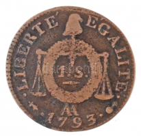 Franciaország 1793AA 1S Br T:3 France 1793AA 1 Sol Br C:F Krause KM#619.2
