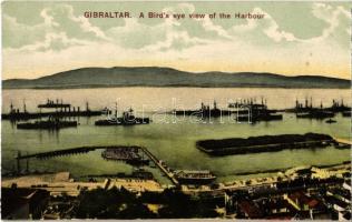 Gibraltar, A Birds eye view of the Harbour, warships
