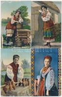 4 db RÉGI ukrán népviseletes motívumlap / 4 pre-1945 Ukrainian folklore motive postcards