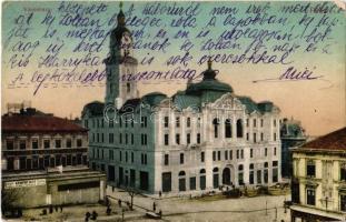 1914 Pécs, Városháza, Grün Bernát utóda, Tauszig és Kemény Mór üzlete, építkezés (EK)
