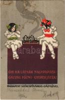 1914 Óh ha látnák nagypapáék: gázzal főzni - gyerekjáték! Budapest Székesfőváros Gázművei reklámlapja / Hungarian gasworks advertisement card (fl)