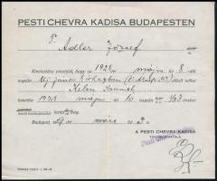 1928-37 Pesti Chevra Kadisa 3 db okmány