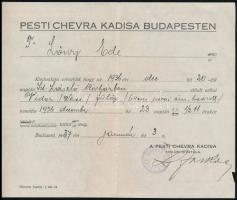 1928-37 Pesti Chevra Kadisa 3 db okmány