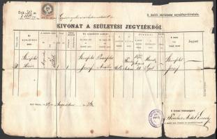 1889-1922 3 db izraelita születési anyakönyvi kivonat