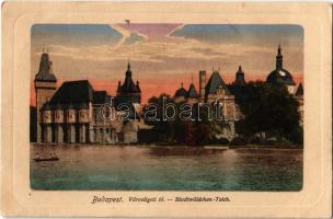 1914 Budapest XIV. Városligeti tó, Vajdahunyad vár (ázott / wet damage)