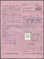 1914 Első cs. k. szab. dunagőzhajózási társaság számla, Budapest-Baja vonalon való szállításról