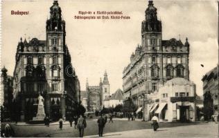 1910 Budapest V. Kígyó tér, Klotild paloták, Schaffer, Skriván Ferenc üzlete, Erzsébet híd építés közben (EK)