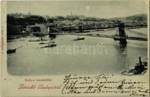 1898 (Vorläufer!) Budapest, Buda és Lánchíd este. D. Halberstadt (EK)