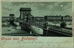 1898 (Vorläufer!) Budapest, Lánchíd este és Ferenc József rakpart. Ottmar Zieher litho (Rb)