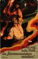 Frisch auf, mein Volk, Die Flammenzeichen rauchen! / German patriotic military propaganda card, litho (felületi sérülés / surface damage)