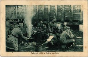 1917 Belgrád, ebéd a Száva mellett / WWI Austro-Hungarian K.u.K. military, lunch by the Sava river in Beograd (EB)