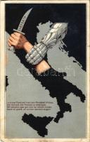 WWI K.u.k. anti-Italian military propaganda art postcard. Offizielle Karte für Rotes Kreuz, Kriegsfürsorgeamt Kriegshilfsbüro Nr. 149. (EK)