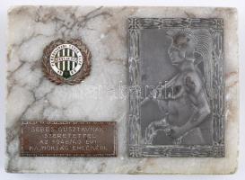 Berán Lajos (1882-1943) 1940. Ferencvárosi Torna-Club 1899-1940. - Sebes Gusztávnak emlékül az 1948-49 évi bajnokság emlékére Br sportérem márványlapon (az érem 50x73mm) T:2
