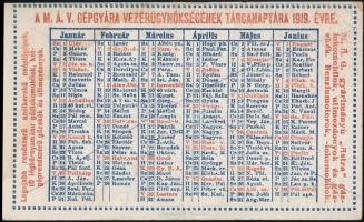 1919 A M.Á.V. Gépgyára Vezérügynökségének tárcanaptára