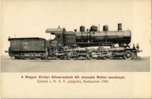 Magyar Királyi Államvasutak 401. sorozatú Mallet mozdonya. Ledács Kiss Dezső kiadása / Hungarian State Railways locomotive