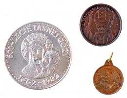 ~1982-1991. 3 db II. János Pál pápa látogatási érmék, egyik füllel T:1- patina