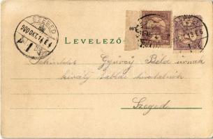 1900 Budapest V. Ferenc József rakpart, uszály, gőzhajó. Regel & Krug No. 1885. litho (EK)