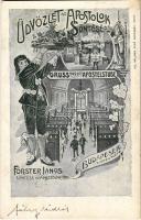 1911 Budapest V. Förster János söntése az Apostolokhoz, söröző reklámlapja. Kigyó utca 6. (kis szakadás / small tear)