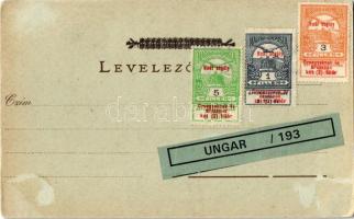 Budapest, Ferenc József híd, hintók és járókelők. Art Nouveau, floral, litho (Rb)