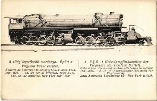 A világ legerősebb mozdonya. épült a Virginia Vasút részére / 1-E+E-1 Heissdampflokomotive der Virginian Ry. (System Mallet), American locomotive