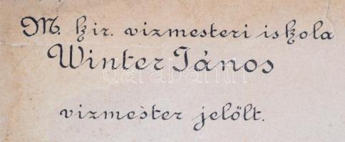 1894 10 db vízmesteri rajz (építéstani, vízépítéstani, fakötések, stb.), kézzel színezett, sérült