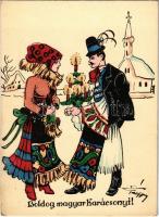 Boldog magyar Karácsonyt! / Hungarian irredenta Christmas greeting art postcard s: Pálffy