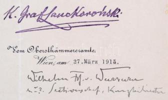 1915 Katonai szolgálati érdemkereszt hadiékítménnyel kitüntetés adományozó okirata gróf Lanckorońsk ...