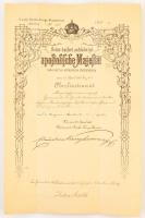 1896 Főhadnagyi kinevezés okirata Edmund von Krieghammer hadügyminiszter aláírásával