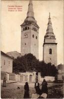1908 Zsolna, Sillein, Zilina; utca, Szentháromság templom. Biel L. kiadása / street, Trinity church