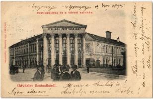 1900 Szabadka, Subotica; Pest szálloda és a városi színház. Hermann Mór kiadása / hotel, theater