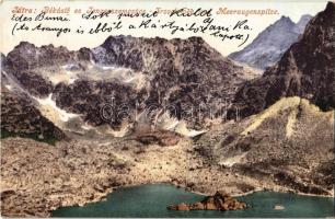 1909 Tátra, Magas Tátra, Vysoké Tatry; Békás-tó és Tengerszem-csúcs. Cattarino S. kiadása 1905. 221. sz./ Froschsee, Meeraugenspitze / Rysy, Zabie pleso / mountain peak, lake