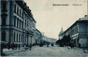 Máramarossziget, Sighetu Marmatiei; Rákóczi út, Steinmetz üzlete: Kiadja Berkovits / street view, shops + 1917 Magyar Vöröskereszt 18. sz. segélyvonat