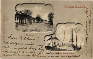 1902 Ercsi, Fő utca, Eötvös emlékmű. Déri János és fia kiadása