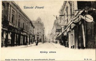 1903 Pécs, Király utca, üzletek. Kiadja Fischer Ferenc