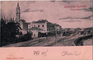 1899 Győr, Pályaudvar, Vasútállomás. Kiadja Berec Viktor