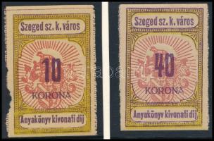 1920 Szeged városi anyakönyvi kivonati díj 10K + 40K (12.000)