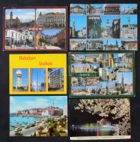 Egy cipősdoboznyi MODERN magyar és külföldi városképes lap, közte pár leporelló / A shoe box of modern postcards: Hungarian and European town-view postcards, including some leporellos