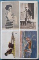 105 db régi képeslap albumban: strand, fürdőzők, vízi sport, közte fényképek / 105 pre-1945 postcard...