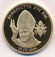 Vatikán 2005. XVI. Benedek aranyozott réz emlékérem tanúsítvánnyal (40mm) T:PP Vatican 2005. Benedict XVI gilt Cu commemorative medal with certificate (40mm) C:PP