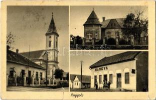 1943 Ragyolc, Radzovce; templom, Rády kastély, Hangya Szövetkezet üzlete / church, castle, cooperative shop (szakadás / tear)