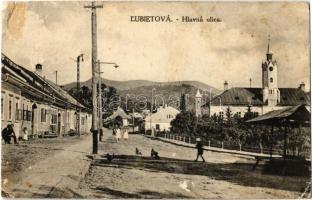 Libetbánya, Libethen, Lubietová; Hlavná ulica / Fő utca, Városháza. Kiadja Adolf Lax / main street, town hall (sérült sarok / damaged corner)