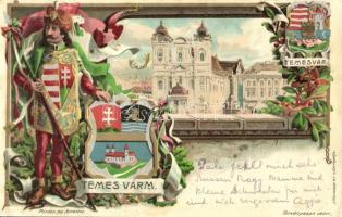 1907 Temesvár, Timisoara; Temes vármegye címere; Athenaeum Rt. kőnyomdája / Art Nouveau, coat of arms, floral, litho s: Zich (EK)