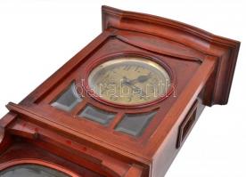 Antik, szecessziós faragott, Ingajáratos falióra, felesütős szerkezettel, fazettált üvegekkel, kulcc...