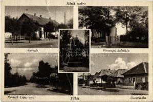 1948 Tököl, Vasútállomás, Hősök szobra, emlékmű, Kossuth Lajos utca, Firnengel üzletház (fa)