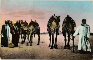 Caravane au désert / Caravan in the desert, camels, Egyptian folklore
