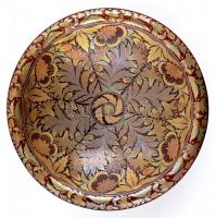 Zsolnay talpas tálka, kézzel festett fémes eozin mázzal, apró mázhibákkal, jelzett (pajzs), formaszá...