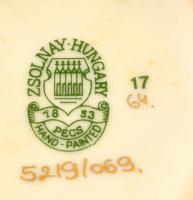 Zsolnay virágos váza, kézzel festett, jelzett, apró kopásokkal, m: 14,5 cm