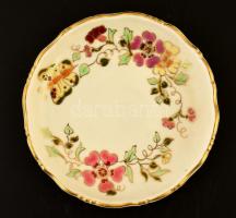 Zsolnay virágos kaspó és tálka, kézzel festett, jelzett, apró kopásokkal, d: 12 ill. 8,5 cm