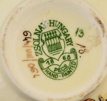 Zsolnay virágos kaspó és tálka, kézzel festett, jelzett, apró kopásokkal, d: 12 ill. 8,5 cm