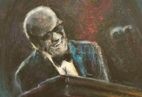 Jelzés nélkül: Ray Charles. Pasztell, papír, üvegezett keretben, 51×37 cm